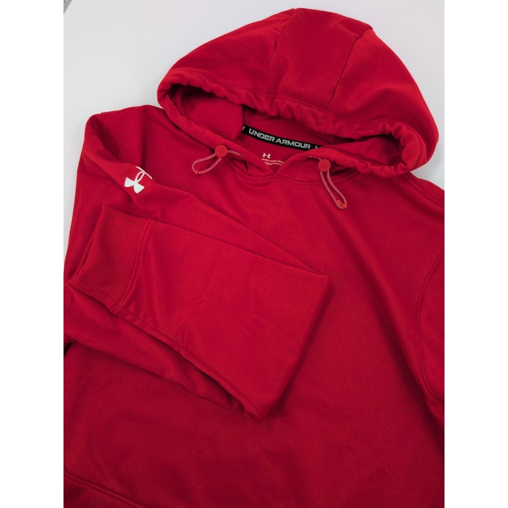 Under Armour Mens Cold Gear Long Slve Hoodie Size Medium Red Brush Fleece Loose